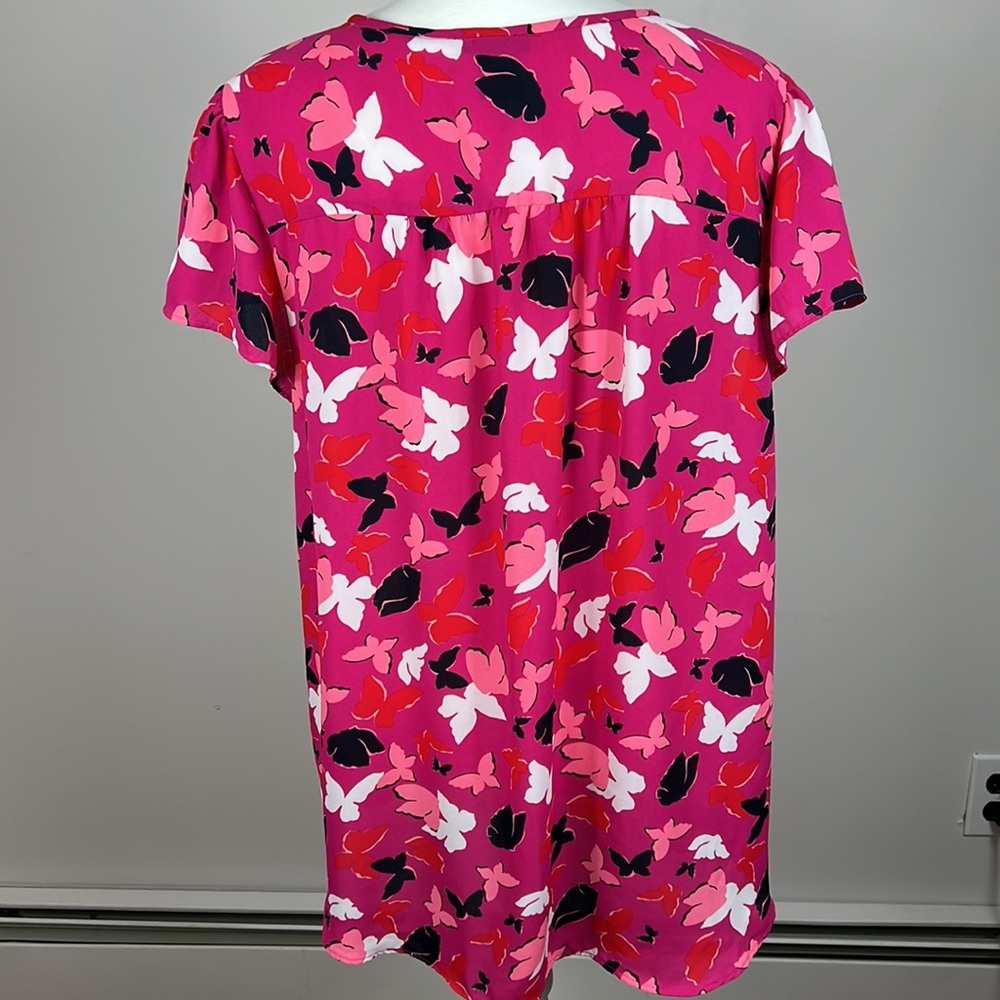 Ann Taylor Pink Butterfly Button Up Short Sleeve Top Blouse Size Large - Picture 4 of 8